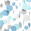 Dusty Blue Silver White Polka Dots Garland Hanging Paper Circle Dot Streamer for Nautical Birthday Wedding Engagement Bridal Shower Retirement Graduation Hen Party Decorations Supplies