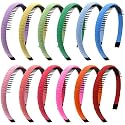 Duufin 12 Pieces Girls Headbands with Teeth Comb Headband Non-slip Colorful