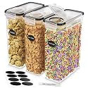 DWËLLZA KITCHEN Cereal Containers Storage 3 Pack 135 fl. oz Cereal Dispenser Countertop, Airtight Food Storage Containers for Pantry Organization and Storage, Bpa-Free with Marker & Labels