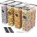 DWËLLZA KITCHEN Cereal Containers Storage 4L Set of 4 Airtight Food Storage Containers with Lids Cereal Dispenser Countertop Pantry Organization Canister for Rice Flour &amp; Sugar 1 Marker 8 Labels