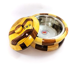 dwh deluxe wood handicrafts wooden chapatipuriparatha box casserole with lid brown 10 x 6 inch 1500 ml