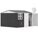 DWVO 10' x 10' Outdoor Storage Shed, Waterproof Metal Garden Shed with Windows, Lockable Doors, and Sloped Roof for Patio, Backyard, Lawn, Tool Storage, Bike Shed, Pet Shelter (Gray + White)