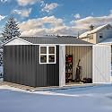 DWVO 10x10ft Large Tool Storage Shed with Window, Lockable Doors, and Sloped Roof, Oversized Steel Outdoor Storage Shed for Garden, Patio, Garage, Backyard, Lawn(Gray + White)