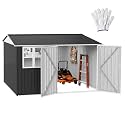 DWVO 10x8ft Metal Outdoor Storage Shed with Window, Lockable Tool Storage Sheds, Oversized Steel Garden Sheds with Sloped Roof for Backyard, Patio, Garage, Lawn (Gray + White)