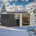 DWVO 12x8ft Large Tool Storage Shed with Window, Lockable Doors, and Sloped Roof, Oversized Steel Outdoor Storage Shed for Garden, Patio, Garage, Backyard, Lawn(Gray + White)