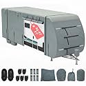 DWVO 24-27ft RV Cover, 5 Layers Travel Trailer Cover Camper Cover Super Thick Waterproof Windproof Anti-UV Rip-Stop Motorhome Covers with 2 Long Straps 4 Tire Covers Tongue Jack Cover