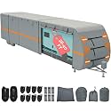 DWVO 38-40FT Travel Trailer Cover RV Cover Camper Cover Super Thick Waterproof Windproof Anti-UV Rip-Stop Motorhome Covers with 2 Long Straps 4 Tire Covers Tongue Jack Cover