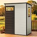 DWVO 5x3FT Outdoor Storage Shed with Fence-Style and Side Windows, Floor, Lockable Doors, Plastic Storage for Backyard and Garden, Blue-Gray