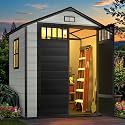 DWVO 6x4.4 FT Resin Storage Shed with Fence-Style and Side Windows, Lockable Door, and Vents for Garden, Backyard, Patio, Lawn, Blue-Gray