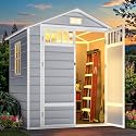 DWVO 6x4.4 FT Resin Storage Shed with Fence-Style and Side Windows, Lockable Door, and Vents for Garden, Backyard, Patio, Lawn, Gray