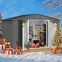 DWVO 10x8 FT Outdoor Storage Shed - Spacious Garden Tool Shed with Lockable Door - Durable Metal Yard Shed for Garden, Patio, and Backyard (Dark Gray)