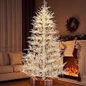 DWVO 7.5FT White Pre-Lit Birch Christmas Tree 400 LED Lights W/Remoter