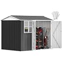 DWVO 8' x 6' Outdoor Storage Shed, Waterproof Metal Garden Shed with Windows, Lockable Doors, and Sloped Roof for Patio, Backyard, Lawn, Tool Storage, Bike Shed, Pet Shelter (Gray + White)