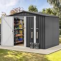DWVO 7x5FT Outdoor Storage Shelter, Roomy Steel Tool Shed with Secure Entrances &amp; Air Circulation for Patio, Lawn, and Backyard, Ideal for Storing Garden Gear, Lawn Tools, and Bikes, Dark Gray