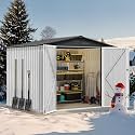 DWVO 8x6FT Outdoor Storage Shelter, Roomy Steel Tool Shed with Secure Entrances &amp; Air Circulation for Patio, Lawn, and Backyard, Ideal for Storing Garden Gear, Lawn Tools, and Bikes, White