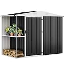 DWVO Outdoor Storage Shed 8x4FT with Rack, Metal Garden Shed with Storage Shelves, Bike Storage Tool Cabinet Box for Lawn Backyard Patio Use, Black