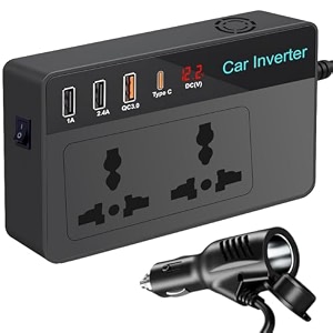 dyazo 200w car power inverter with dual ac outlets  fast charging qc30  usb 24a  1a amp 30w type c ports  12v dc to 220v ac inverter with led display for laptops amp gadgets black