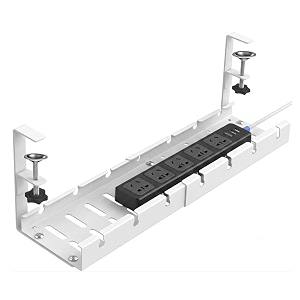 dyazo adjustable under desk cable management tray  no drill clamp-on rack  expandable 28555cm holder for extension board power strip amp charging cable  heavy-duty metal wire organizer shelf-white