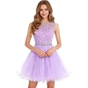 Dydsz Womens Scoop Appliques Homecoming Dress Short Cocktail Party Gown