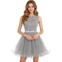 Dydsz Womens Scoop Appliques Homecoming Dress Short Cocktail Party Gown