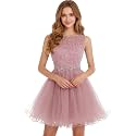 Dydsz Womens Scoop Appliques Homecoming Dress Short Cocktail Party Gown