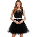 Dydsz Womens Scoop Appliques Homecoming Dress Short Cocktail Party Gown