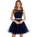 Dydsz Womens Scoop Appliques Homecoming Dress Short Cocktail Party Gown