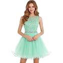 Dydsz Womens Scoop Appliques Homecoming Dress Short Cocktail Party Gown