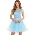 Dydsz Womens Scoop Appliques Homecoming Dress Short Cocktail Party Gown