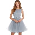 Dydsz Womens Scoop Appliques Homecoming Dress Short Cocktail Party Gown