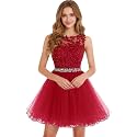 Dydsz Womens Scoop Appliques Homecoming Dress Short Cocktail Party Gown