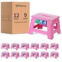 Dyforce Folding Step Stool 9", Kids Step Stool, Heavy Duty Step Stools for Adults, Compact Foot Stools, Light-Weight Toddler Step Stool for Kitchen, Bathroom, Holds Up to 300 lbs (Pink), 12Pack