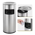 Dyna-Living Commercial Outdoor Trash Can with Lid - Stainless Steel Large Round Garbage Container Silver Tall Metal Trash Can for Patio