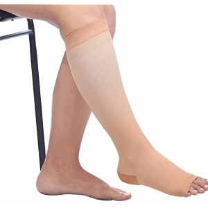 dyna medical compression stockings for varicose vein  with graduated compression below knee-large type beige-class 2