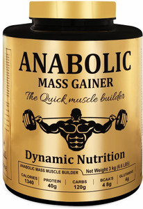 dynamic nutrition anabolic mass gainer with high calories 1340 3kg 66lbs mango weight gainersmass gainers
