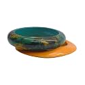 Dynamic Veil - Statement-piece of Wooden-Bangle Spray-Painted through French Floral Design Fabric Lace in Algiers Blue & Dandelion Yellow Colors from Glam Veil Collection by Pure Hands