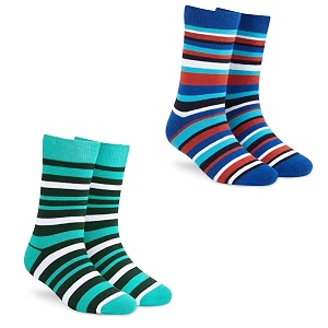 dynamocks stripes socks for men and women - pack of 2  crew length  material combed cotton  multicolour  size free uk 7-12
