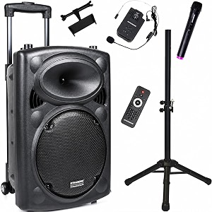 dynasonic - dynapro 12 plus 3rd generation tripod pack professional portable bluetooth speaker powerful 700w bluetooth speaker 2 karaoke microphones tablet and tripod support