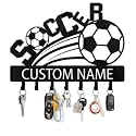 Dyoart Personalized Soccer Theme Key Organizer - Wall Mount, Custom Name Key Hooks, Metal Decorative Holder for Doorway, Hallway