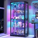 Dystler Display Cabinet with Glass Doors, RGB Lights for Collectibles