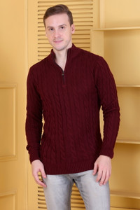 dzant self design high neck casual men maroon sweater