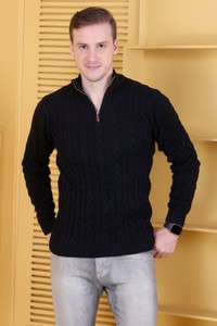 dzant self design high neck casual men black sweater