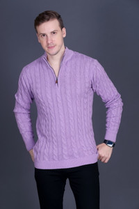 dzant self design high neck casual men purple sweater