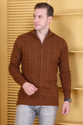 DZANT Self Design High Neck Casual Men Brown Sweater