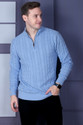 DZANT Men Self Design High Neck Light Blue Sweater
