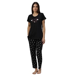 dzzo women39s cotton printed night suit set of t-shirt amp pyjama night wear dress relaxed wear for womengirls