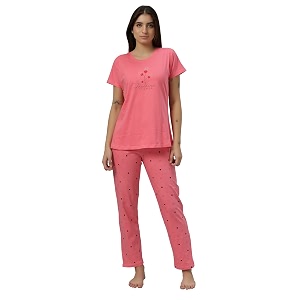 dzzo women39s cotton printed night suit set of t-shirt amp pyjama night wear dress relaxed wear for womengirls