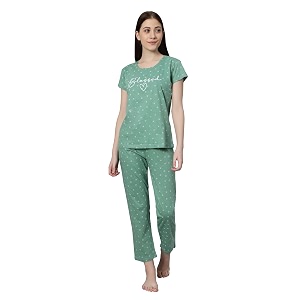 DZZO Womens Cotton Printed Night Suit