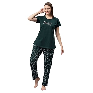 dzzo women39s cotton printed night suit set of t-shirt amp pyjama night wear dress relaxed wear for womengirls