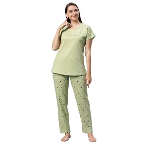 dzzo women39s cotton printed night suit set of t-shirt amp pyjama night wear dress relaxed wear for womengirls